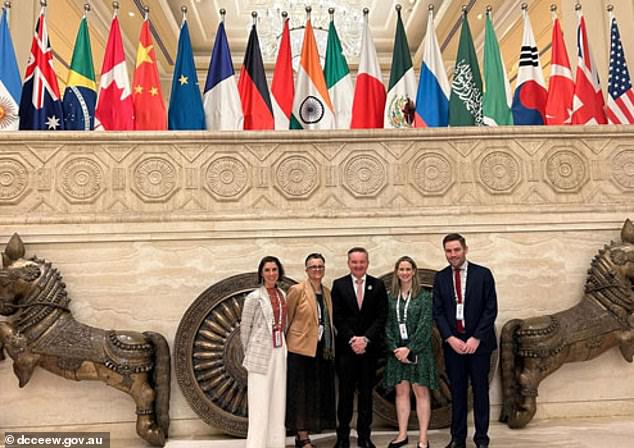 Chris Bowen is pictured, center, at the G20 conference held in India, Korea and Japan