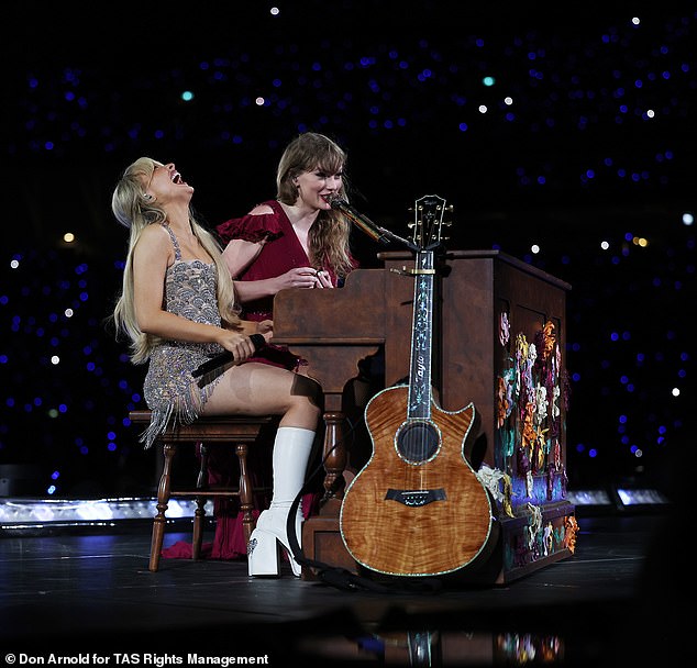 But the former Disney Channel star got a huge boost in her career when she opened for 14-time Grammy winner Taylor Swift's Eras Tour in Mexico, South America, Australia and Singapore (pictured Feb. 23)