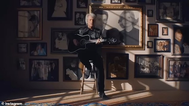 In the music video for the ballad, the rock icon is seen playing guitar and singing in front of a wall decorated with family photos