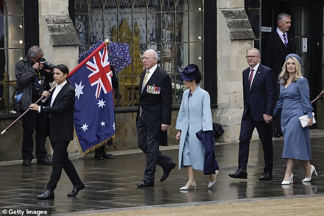 The Prime Minister is on the far right of the picture at the coronation of King Charles in May 2023.