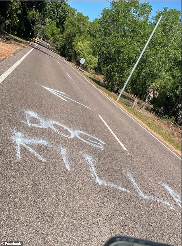 An angry local wrote 'dog murderer' outside Adam Britton's home last week after his house was put up for sale