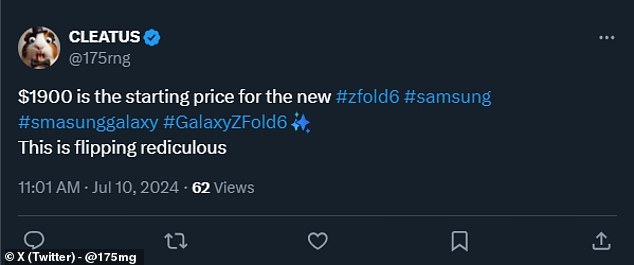 Prices for Samsung's latest mobile devices, the Galaxy Z Flip6 and the larger Z Fold6, are already causing outrage after they were announced via a livestream on Wednesday, with one user on Elon Musk's X platform calling the phones' starting price 