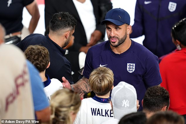 Walker went to the stands to be with his family after the 2-1 victory over the Netherlands in Dortmund on Wednesday evening