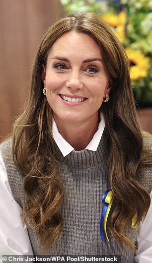 Kate prefers Bobbi Brown's Long-Wear Gel Eyeliner in Black Ink to create a smokey eye effect. Above: In October 2023