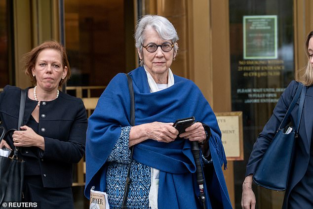 Jessica Leeds alleged that Trump groped her on a plane in the 1970s. Leeds is pictured leaving a Manhattan courthouse on May 2, 2023 after testifying in a civil case against Trump