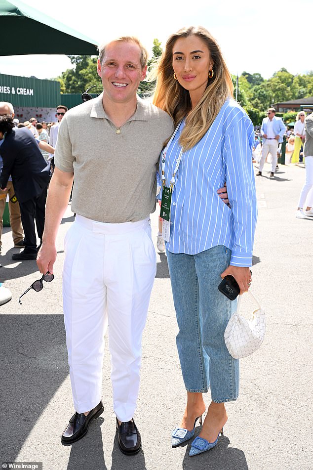 Former Made In Chelsea star Sophie, 30, opted for casual chic in a striped blue and white shirt, which she teamed with a pair of cropped jeans and blue tweed heels