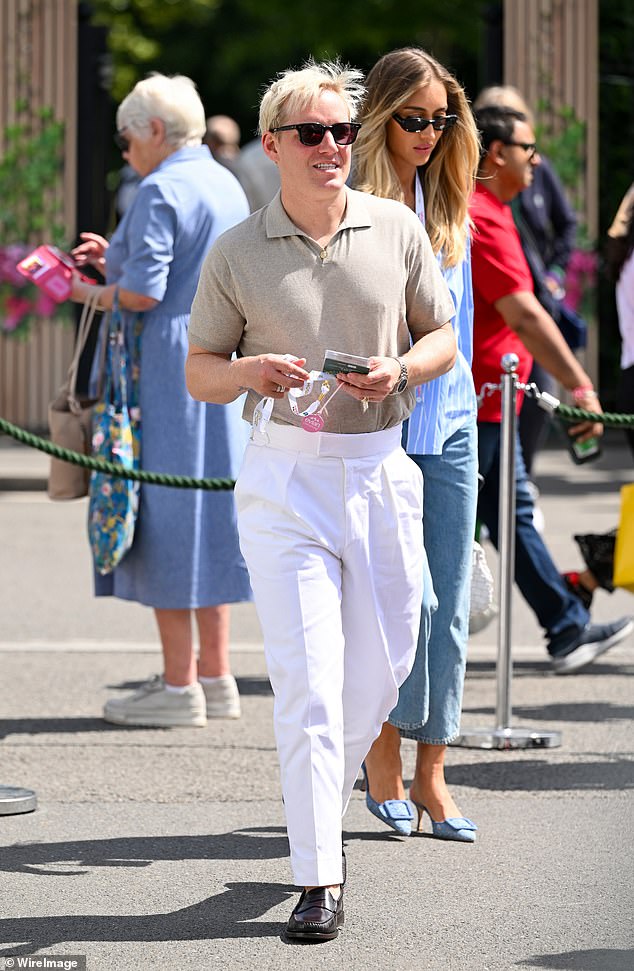 Meanwhile, Jamie, 35, looked handsome in a beige polo shirt, which he teamed with white trousers and black loafers for the occasion