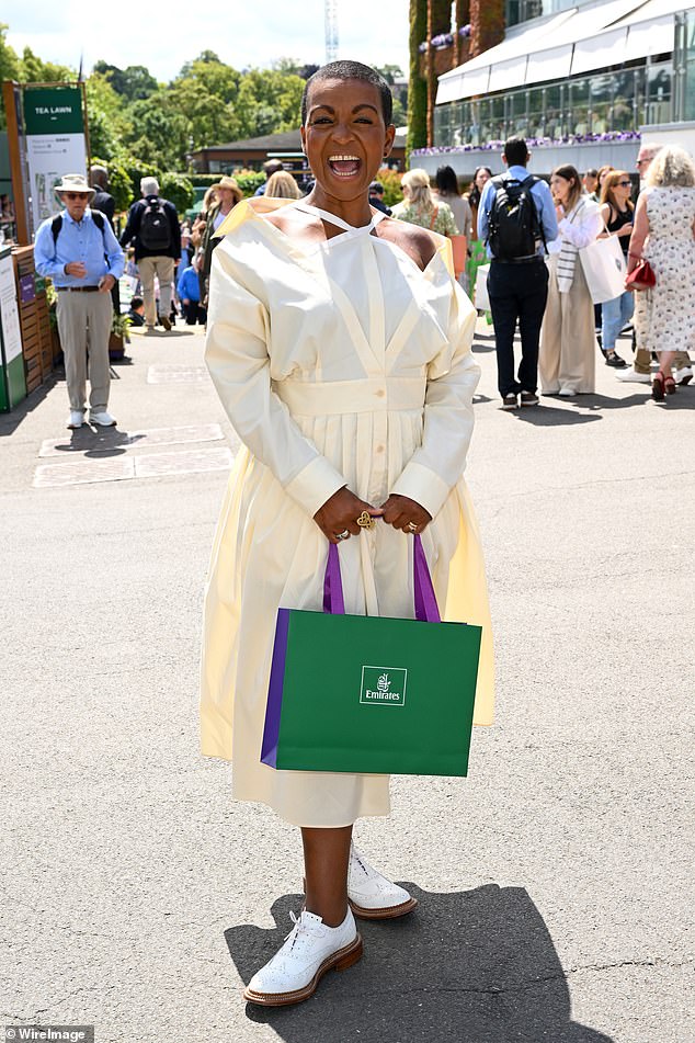 Meanwhile, Adjoa Andoh looked cool in a quirky cream dress, which she teamed with a pair of white brogues