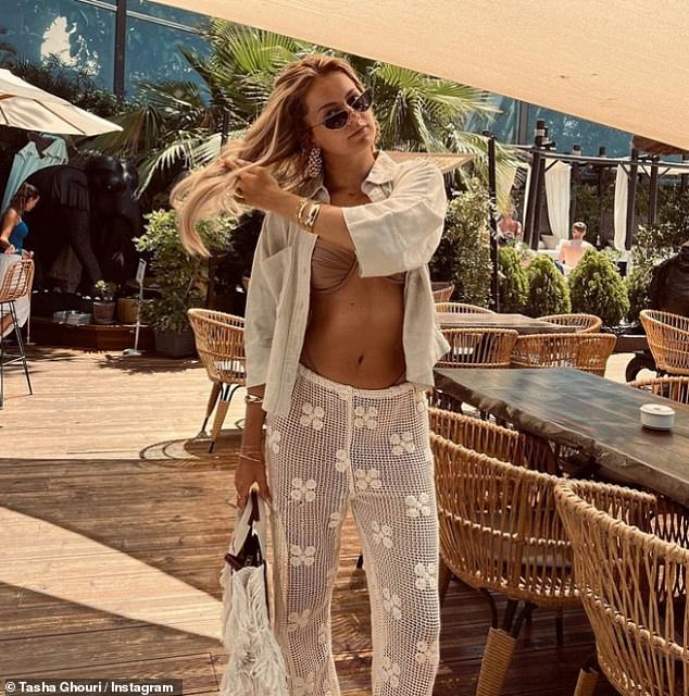 The 25-year-old Love Island star, who is currently enjoying some time off in Marbella, looked sensational as she showed off her toned body in a skimpy beige bikini bottom