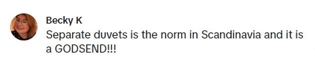Others explained that having separate duvets is not controversial at all in some parts of Europe, including Scandinavian countries and Iceland