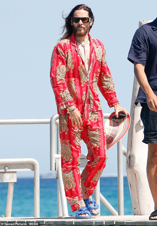 The 30 Seconds To Mars frontman wore two handmade bracelets and his hair was blown around by the Mediterranean wind