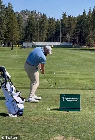 Kelce is seen hitting the ball on the shooting range