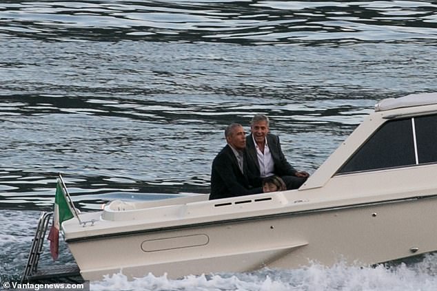 Clooney was a frequent visitor to the Obama White House and the two remain close. They are seen here heading to dinner from Clooney's Lake Cuomo home