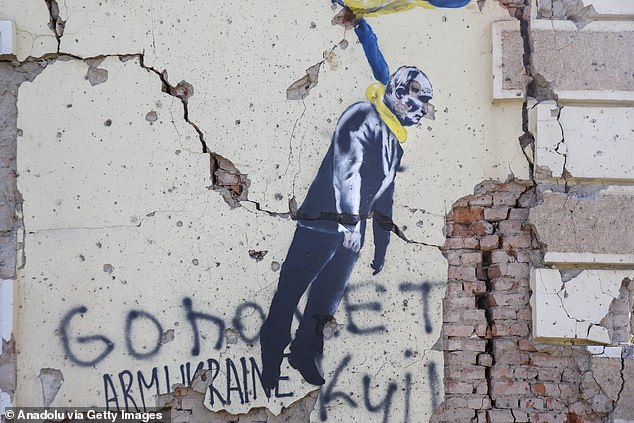 A mural depicting Russian President Vladimir Putin in Kostiantynivka, Ukraine on June 30, 2024