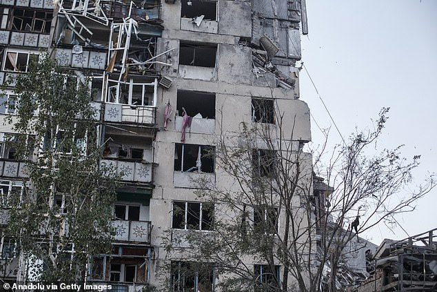 A view of a collapsed building in New York City (Niu-York) as Torecki was one of the quietest parts of the frontline so far, as the Russians began shelling the area