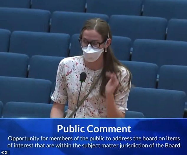 Violet called for an end to all 'mask bans' in her speech, in which she also described her experience of contracting 'a post-viral illness' in 2019