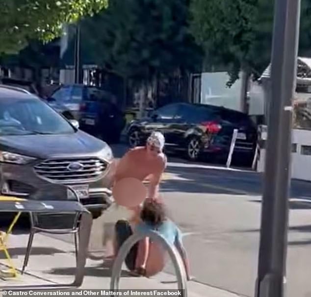 A nearby shopkeeper captured footage of the two nudists beating the man with a blowtorch