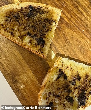 In another image she showed slices of bread spread with Vegemite