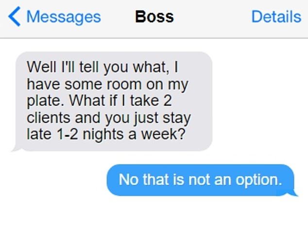 The boss eventually offered to take on two of Lucy's clients, meaning the employee would only have to work one or two extra shifts per week