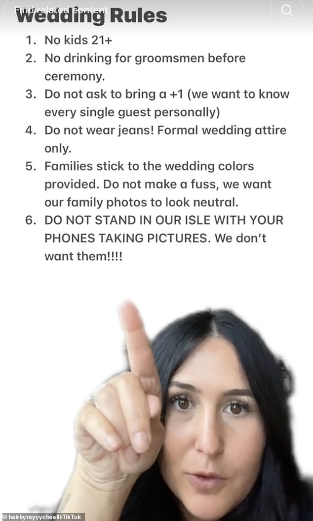 The bride shared a clip on her TikTok @hairbyrayyycheelll outlining her demands for her wedding