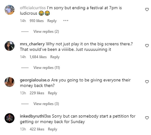 Although bosses shared the festival updates a day before they kicked off, many fans were quick to voice their anger in the comments