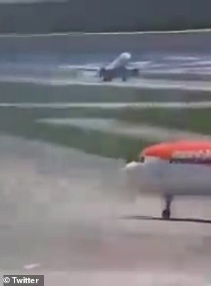 Video footage showed the plane, which can carry more than 500 passengers at a time, was unable to take off because smoke and debris flew behind the aircraft during the failed takeoff.