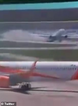 Video footage showed the plane, which can carry more than 500 passengers at a time, was unable to take off because smoke and debris flew behind the aircraft during the failed takeoff.