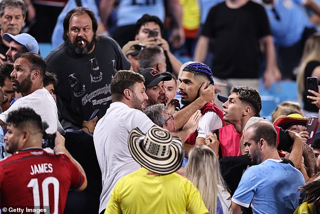 Ronald Araujo also entered the stands after Uruguay's defeat to Colombia in Charlotte