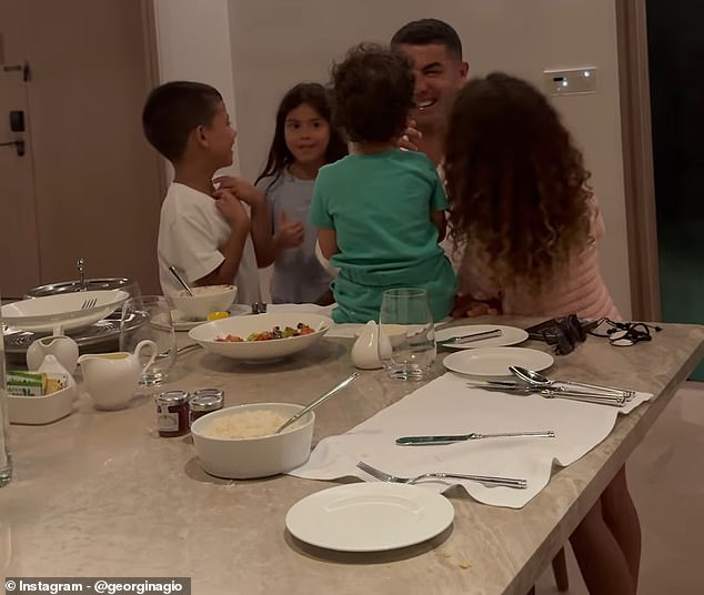 Georgina and Cristiano have daughters Alana, 6, (right) and Bella, two (second from right) together and welcomed twins Mateo and Eva María, 7, (left, second from left) via surrogacy