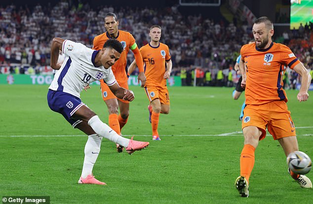 Ollie Watkins (left) scored the winning goal for England in the 90th minute to send them through to the final