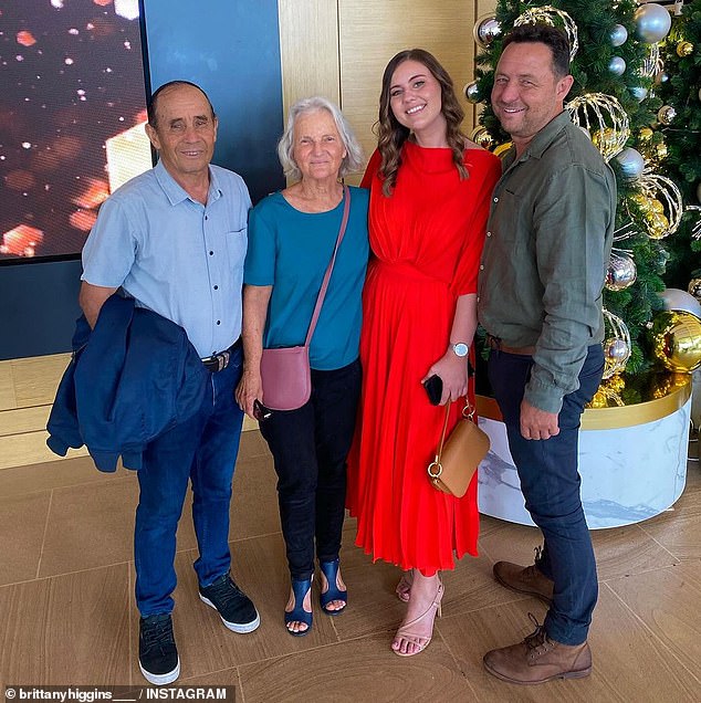 Ms Higgins, who married her long-term boyfriend David Sharaz last month, posted a series of photos of her grandfather (pictured far left) on Instagram