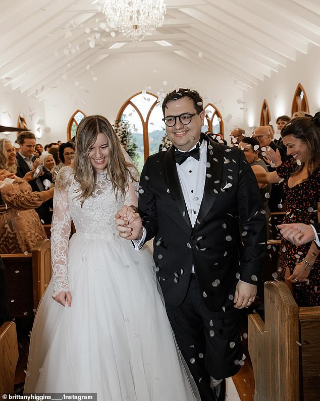 The health update comes just over a month after Ms Higgins married Mr Sharaz on July 1 in front of around 80 guests at The Valley Estate (the couple are pictured at the wedding)