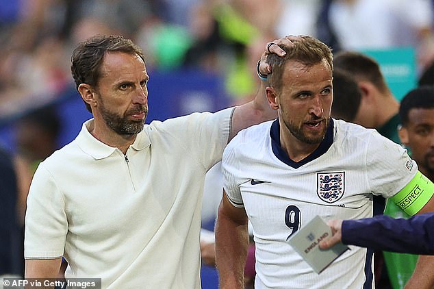 England manager Gareth Southgate (left) will continue his theme of starting Harry Kane (right) in the 2024 European Championship final