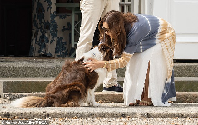 The royal couple acquired Grace when their family dog ​​Ziggy died in 2017. Mary is pictured giving Grace a back massage