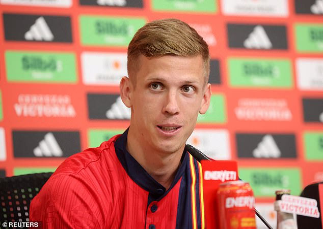 Olmo pictured during a press conference on Friday - two days before the 2024 European Championship final