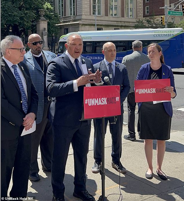 UnMask Hate NY held a press conference outside Columbia University on June 28 against people who use masks to hide their identities to commit crimes or spread hate speech.