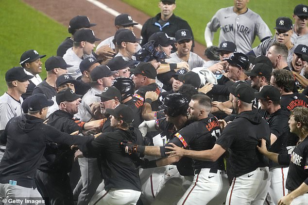 Benches cleared Friday after Heston Kjerstad was hit in the head by a pitch in the ninth inning