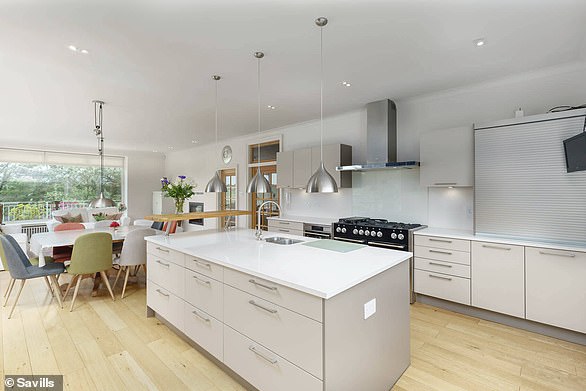 Chic: The interior of the kitchen in Bracken House is modern and sleek