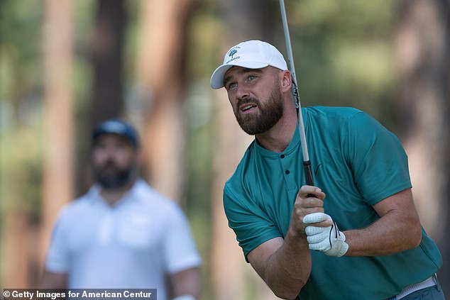 Kelce botched his first tee shot despite recently claiming a handicap of seven or eight