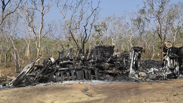 The road train and the Pajero exploded into a fireball after the impact