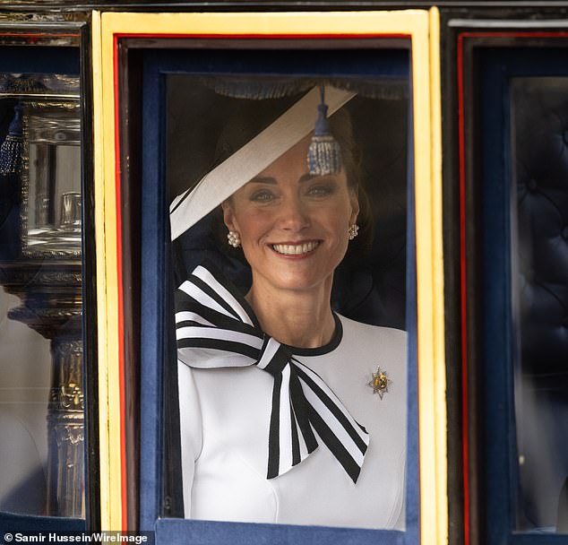 The Princess of Wales beamed as she left Buckingham Palace last month for Trooping the Colour - her previous public appearance before tomorrow's Wimbledon final