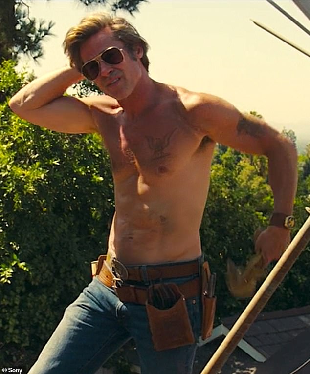 Brad is also seen as a Hollywood hunk off-screen, with fans fascinated by his off-screen personal life (Pictured: Once Upon a Time in Hollywood scene)