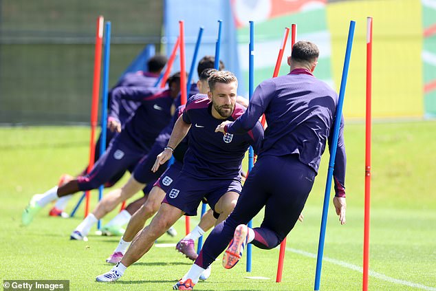 Luke Shaw (centre) has been able to regain his fitness during the tournament after being injured since February.