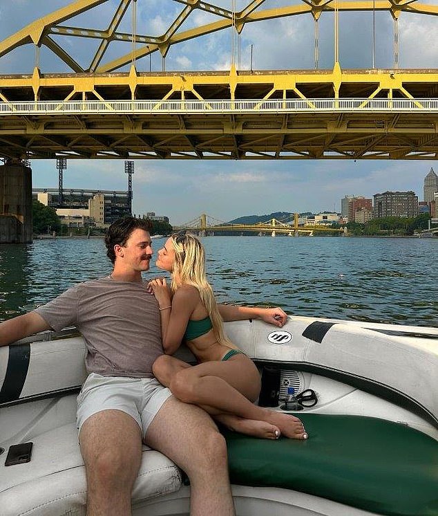 Skenes and his girlfriend Olivia Dunne, a former LSU gymnast, are seen boating in Pittsburgh