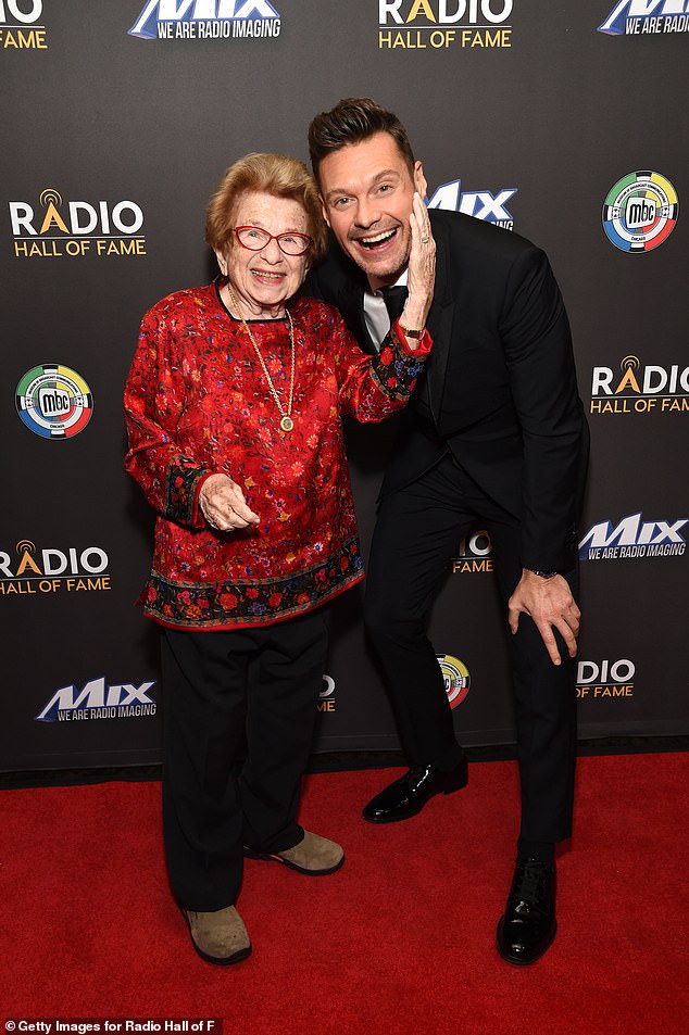 Westheimer pictured with Ryan Seacrest at the Radio Hall of Fame Class of 2019 Induction Ceremony at Gotham Hall on November 8, 2019