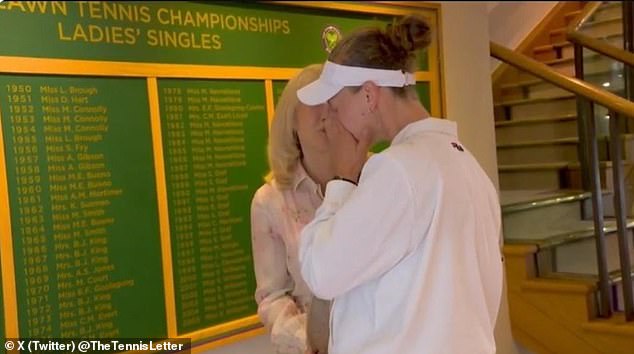 Krejcikova cries as her former mentor Jana Novotna's name appears on the Wimbledon women's championship board