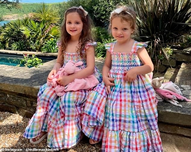 Millie, previously married to English rapper Professor Green, has two children, both with Hugo. Daughters Sienna, four, and Aurelia, who turns three in November (both pictured in June)