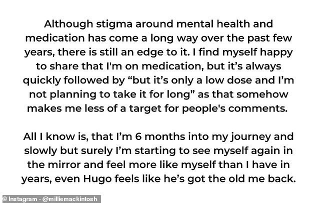 She acknowledged how far society has come in removing the stigma surrounding mental illness, but said it has not gotten there yet and that she still downplays her medication use.