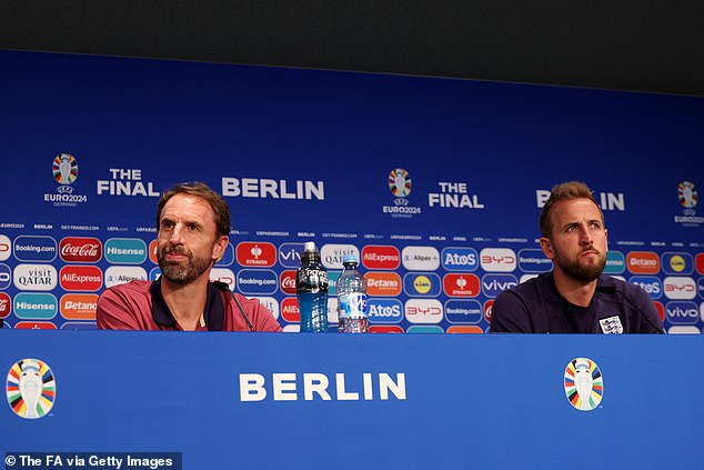 Southgate spoke with captain Harry Kane (right) on the eve of the final in Berlin