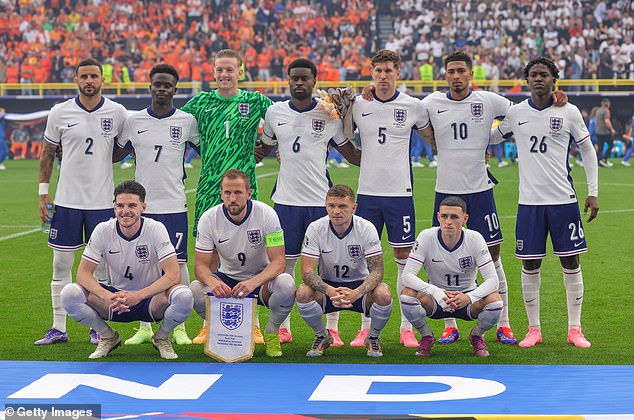 England players pictured on Wednesday night before their 2-1 win over the Netherlands